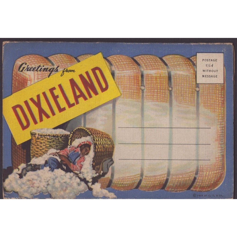 Greetings from Dixieland Cotton Bale 1937 Linen Postcard Curt Teich & Co